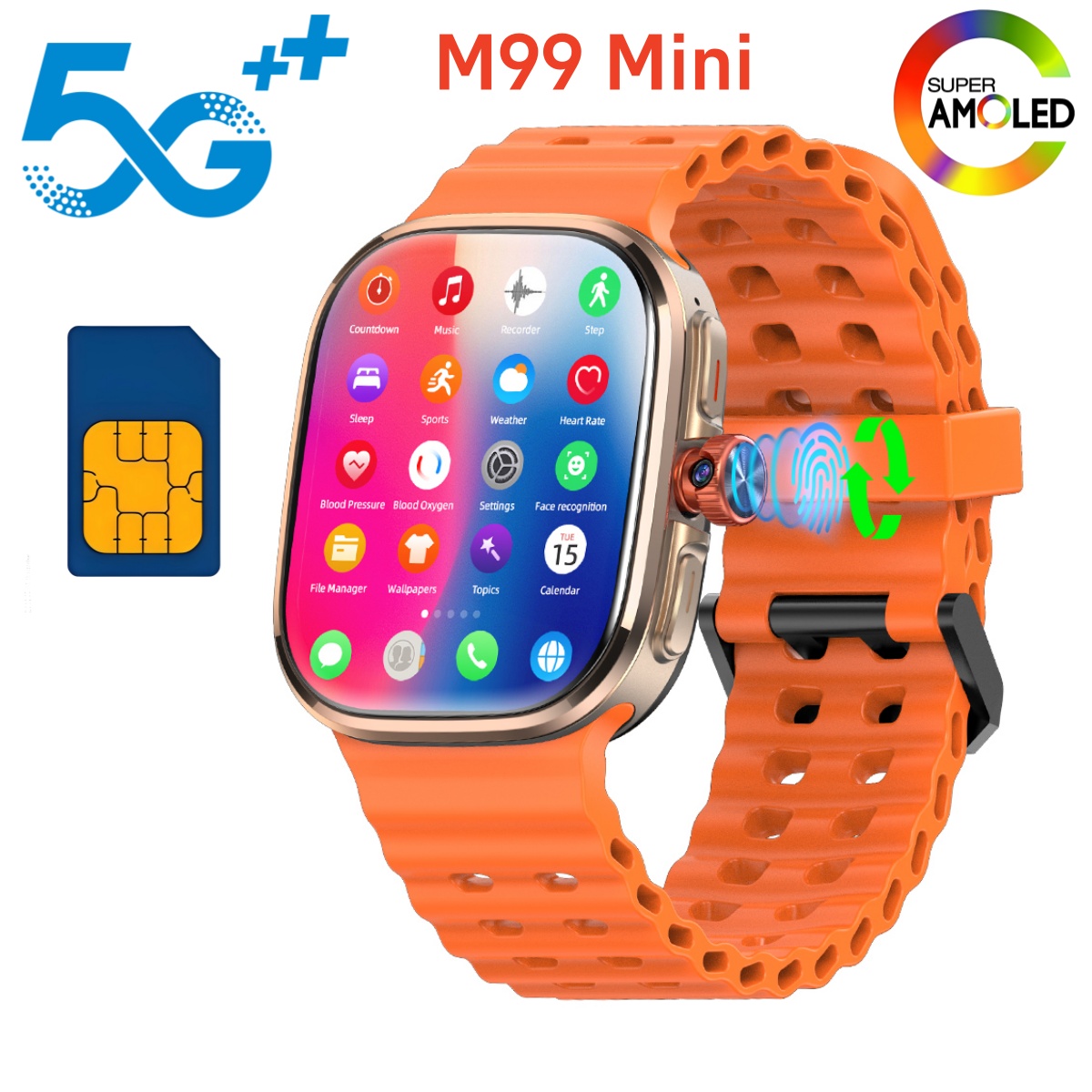 Smartwatch Id - M99ミニスマートウォッチ 5G Android 13.0 2.29インチAMOLEDディスプレイ スマートウォッチ