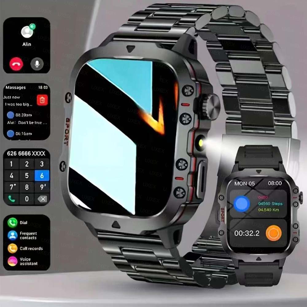 Smartwatch Custom - 2026年新型スマートウォッチ LEDライト ワイヤレス通話 多機能スポーツモード 通話・メッセージ通知 カスタム壁紙