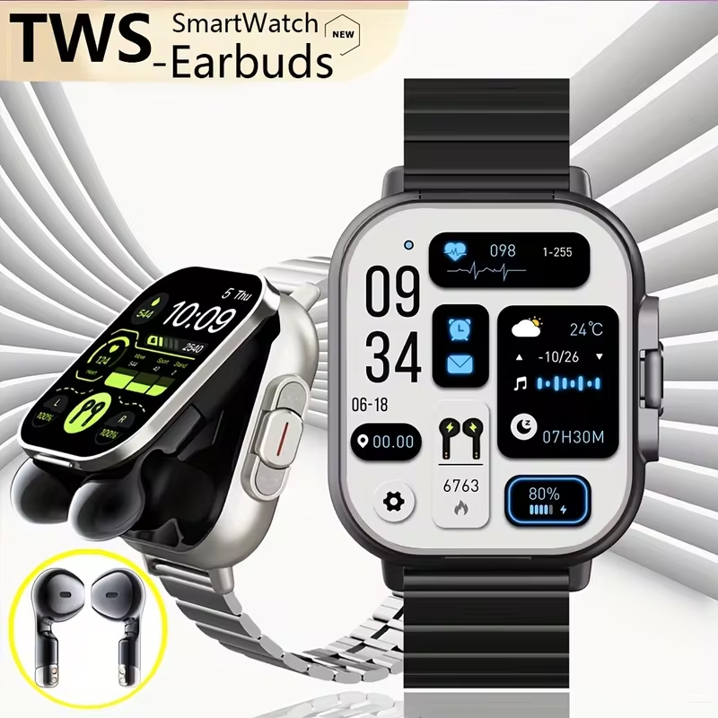 Smartwatch Headset - NFCスマートウォッチ TWS 2-in-1ヘッドセット Bluetooth通話 心拍数 血圧