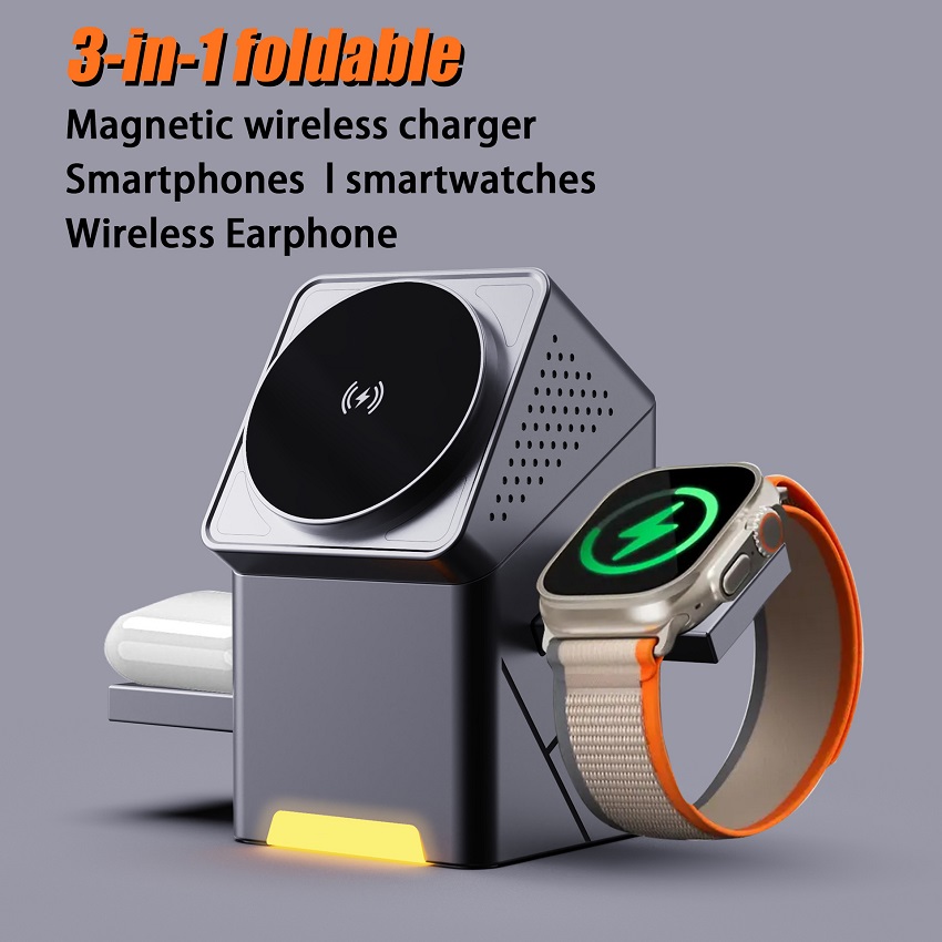 Smartwatch Ac - 3 in 1 マグネット式ワイヤレス充電器 折りたたみ式 15W急速充電ステーション