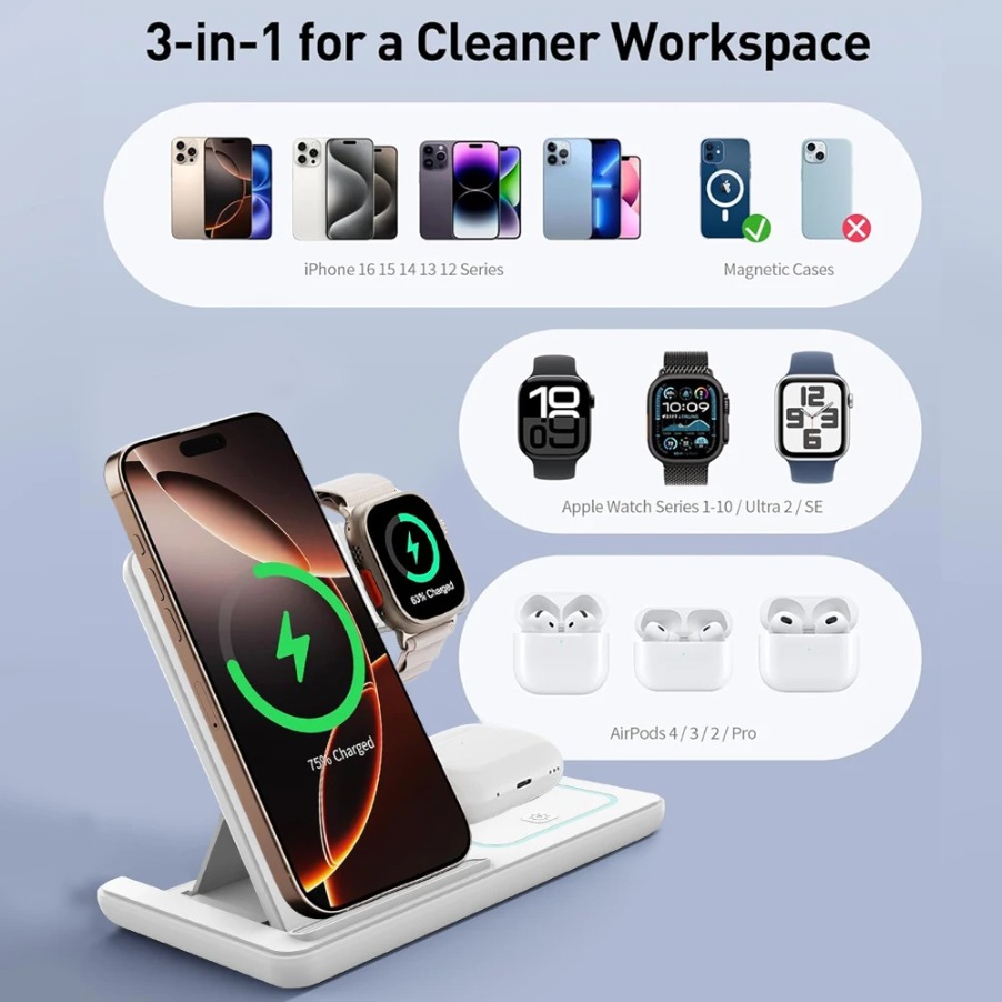 3in1折りたたみ式ナイトLEDライトワイヤレス充電スタンド - Smartwatch Ac のレビューと価格
